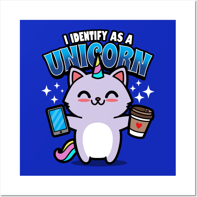 Cute Kawaii Coffee Lover Unicorn Techie Cat Funny Millennial Meme Wall Art by Originals By Boggs